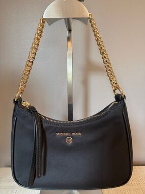 NWOT Michael Kors Black Nylon Shoulder Bag with Gold Chain Strap